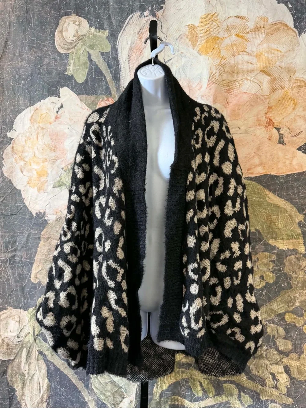 Anthropologie Akemi Kin Leopard Louise Open Knit Kimono Cardigan Sweater Size OS